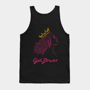 Beautiful girl with curly hair and a golden crown with the text saying "Girl Power" Tank Top